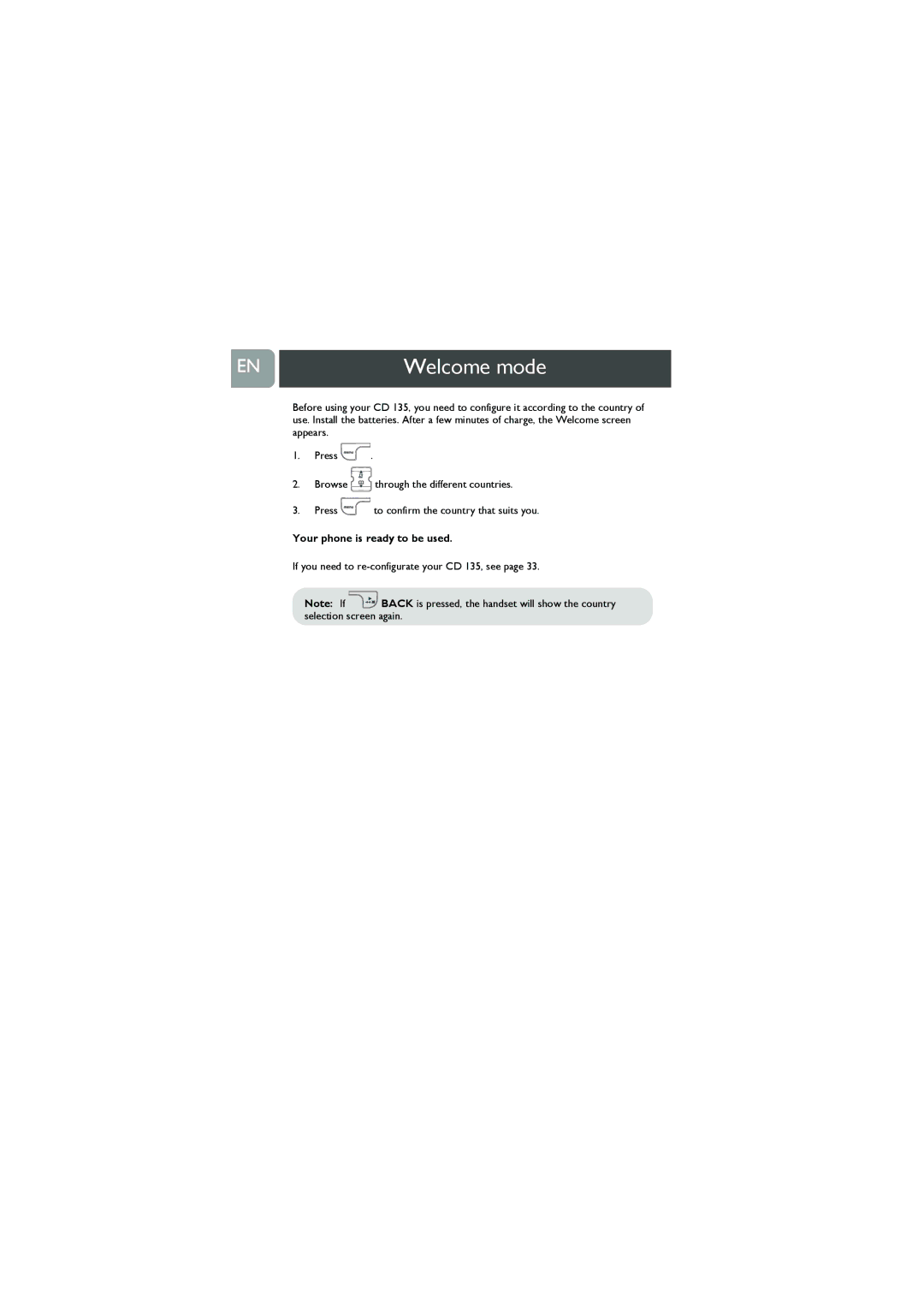 Philips VOX300 user manual Welcome mode 