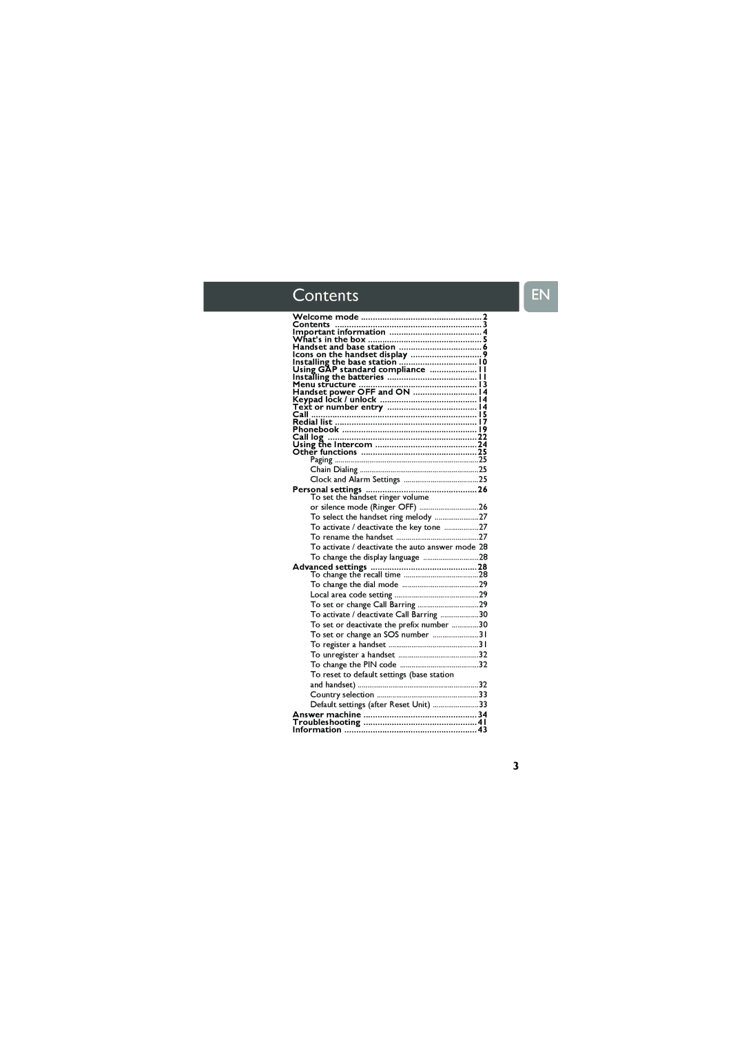 Philips VOX300 user manual ContentsEN 