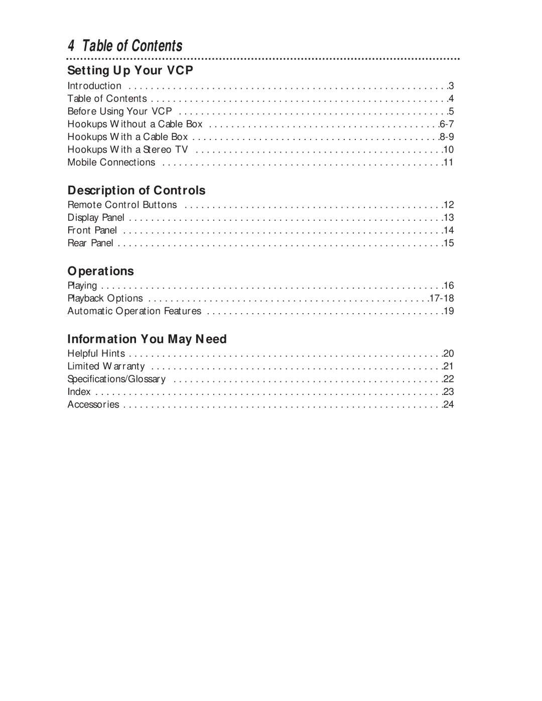 Philips VPA115AT owner manual Table of Contents 