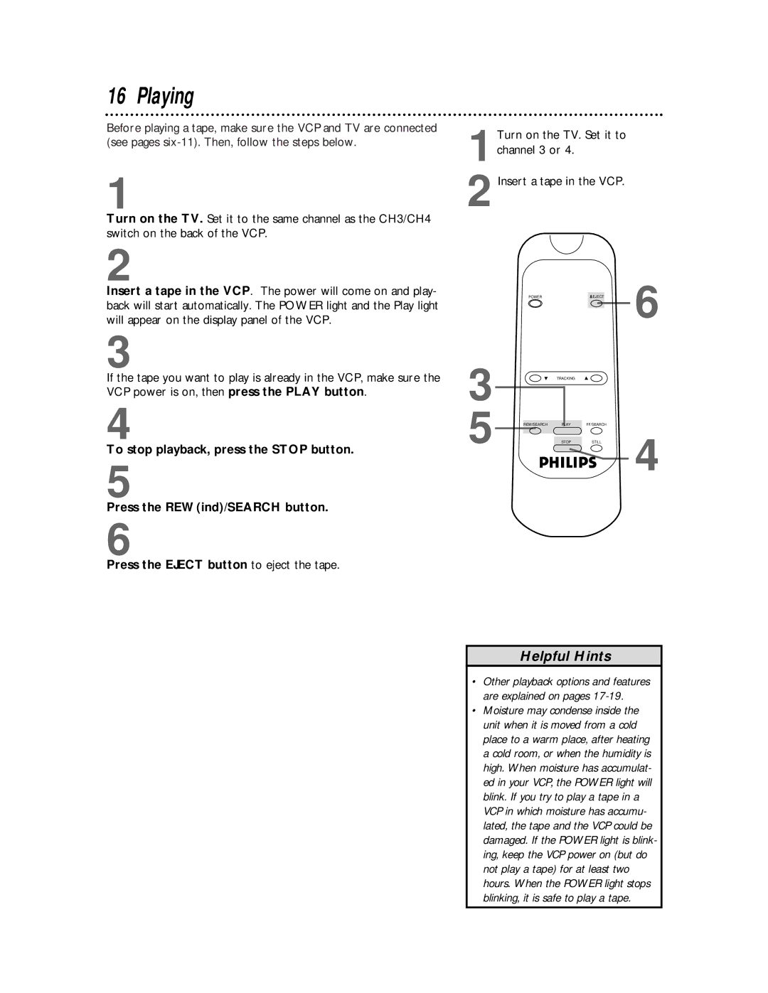 Philips VPB115AT owner manual Playing 