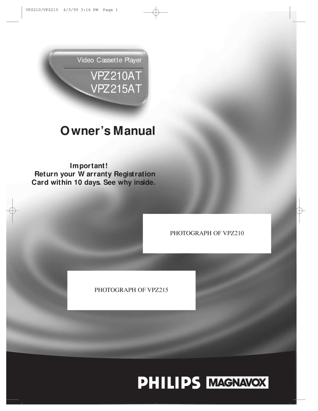 Philips owner manual VPZ210AT VPZ215AT 