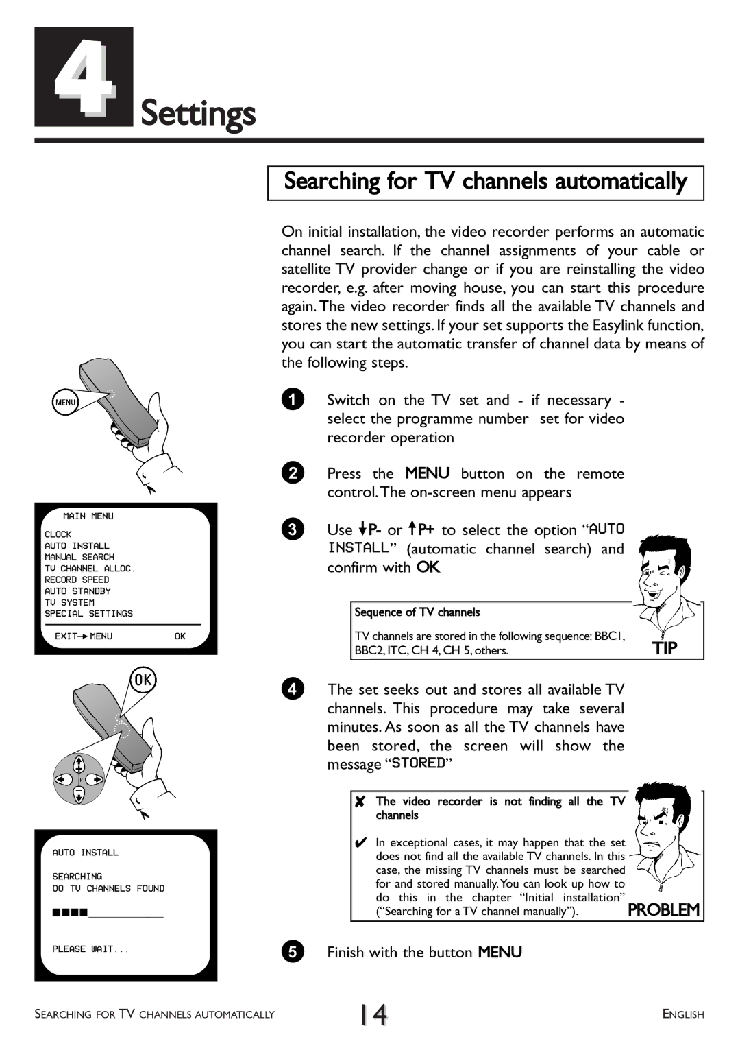 Philips VR 260/07 operating instructions Settings, Searching for TV channels automatically 