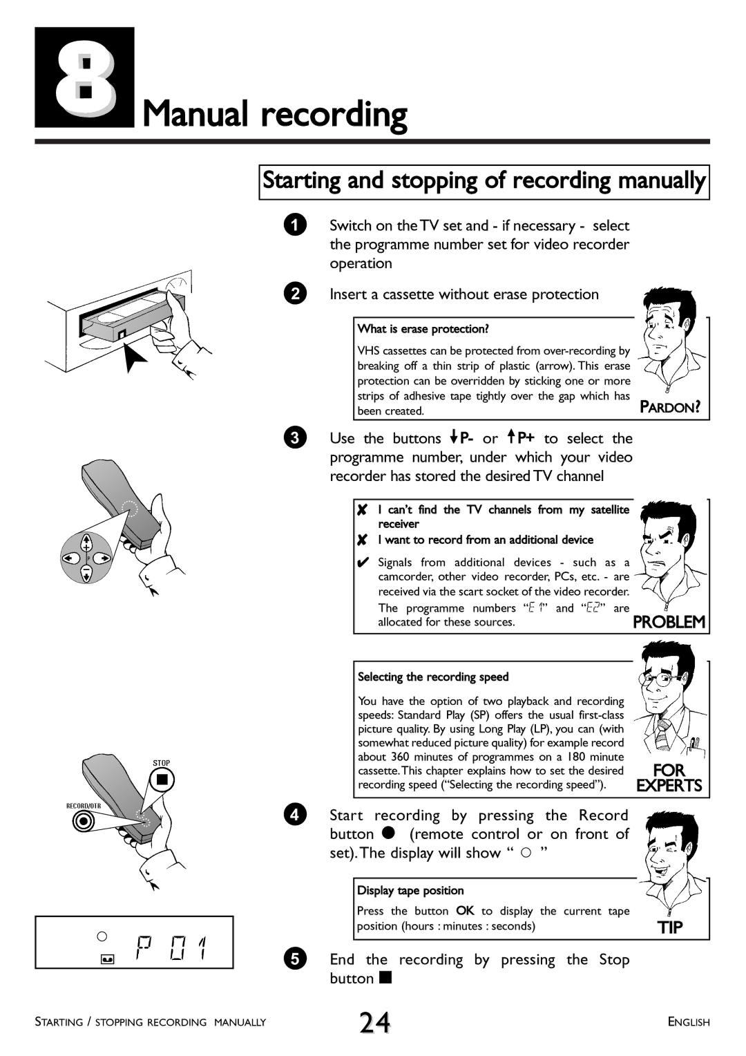 Philips VR 260/07 operating instructions Manual recording 