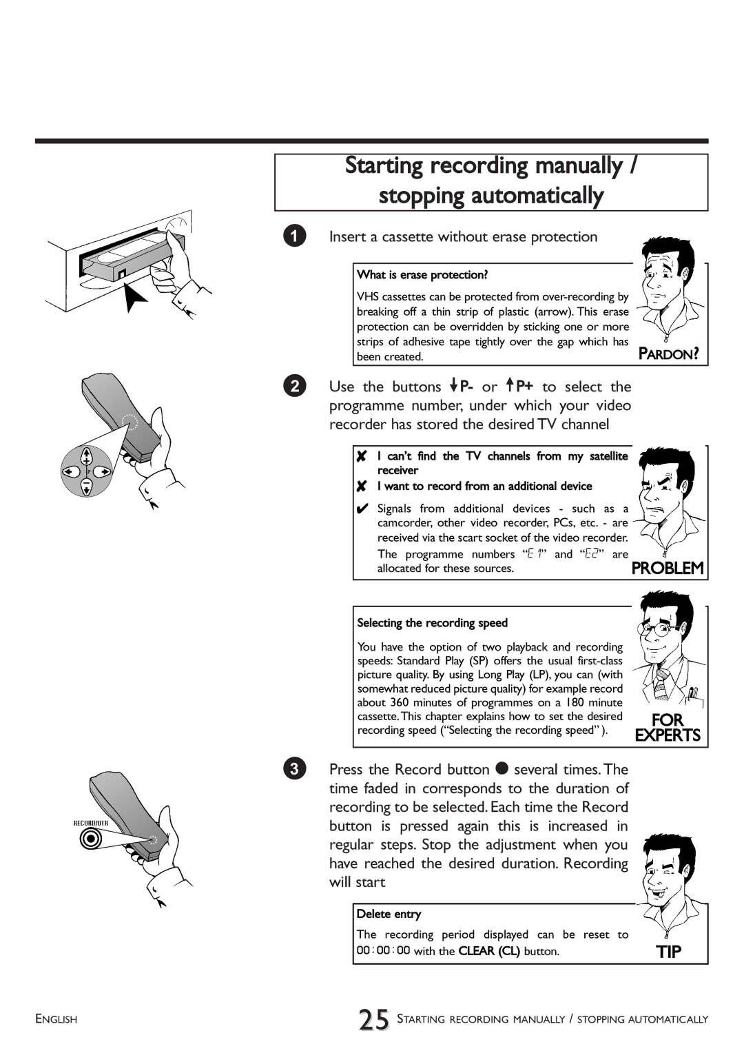 Philips VR 260/07 operating instructions Starting recording manually Stopping automatically 