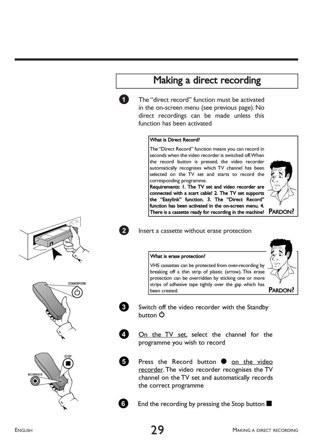 Philips VR 260/07 operating instructions Making a direct recording, What is erase protection? 