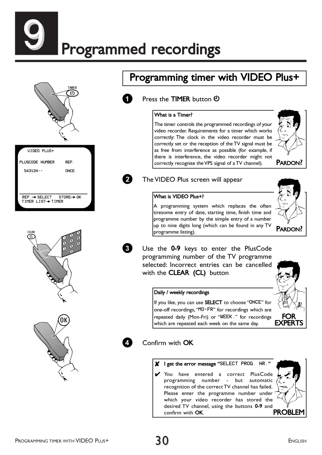 Philips VR 260/07 operating instructions Programmed recordings, Programming timer with Video Plus+ 