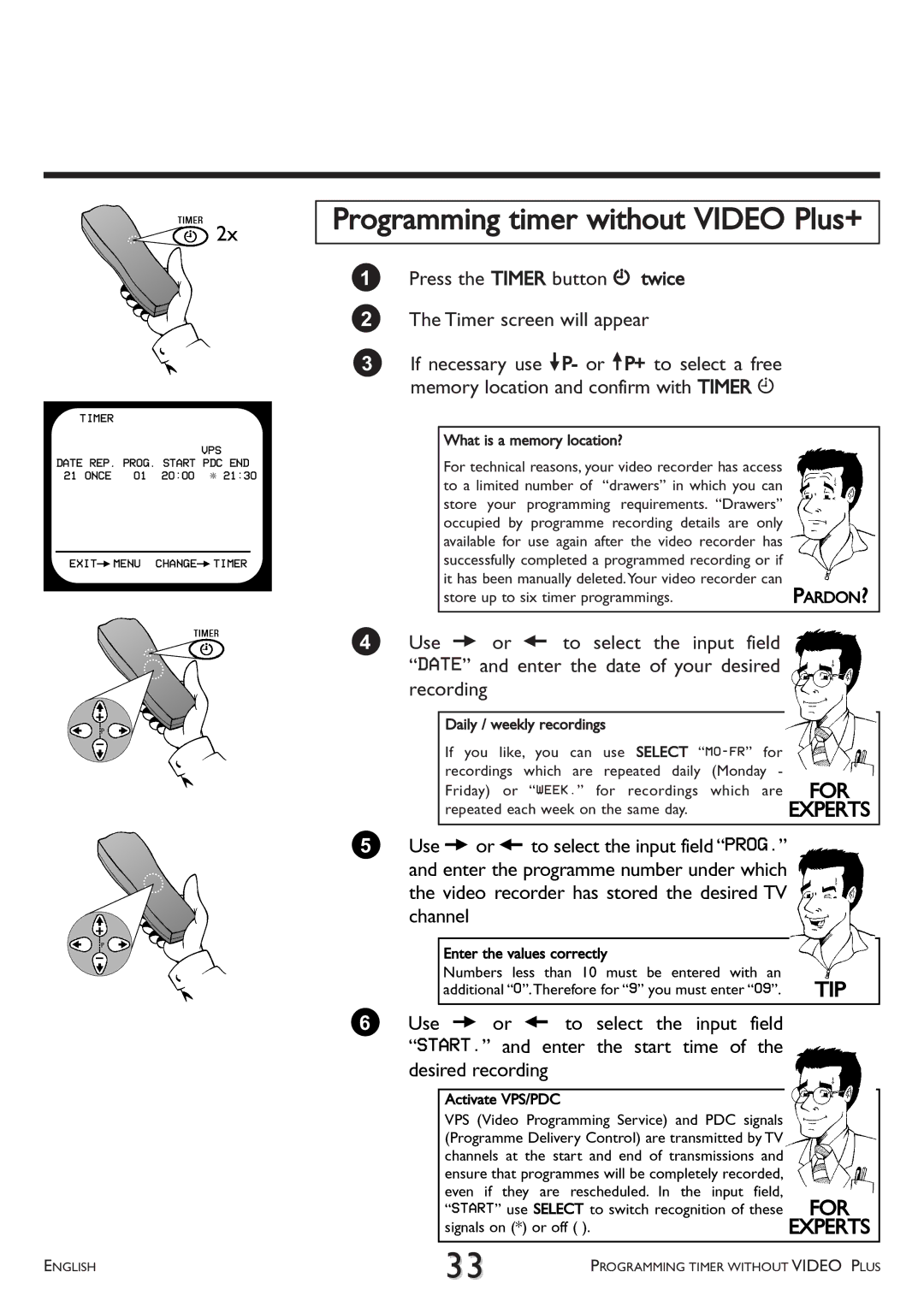 Philips VR 260/07 Programming timer without Video Plus+, What is a memory location?, Store up to six timer programmings 