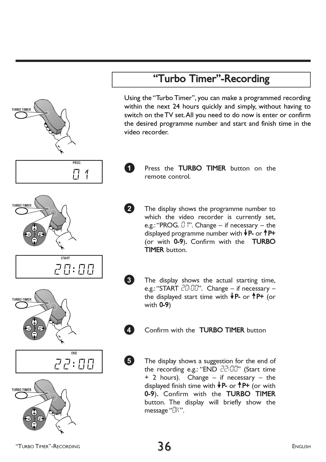 Philips VR 260/07 operating instructions Turbo Timer-Recording 