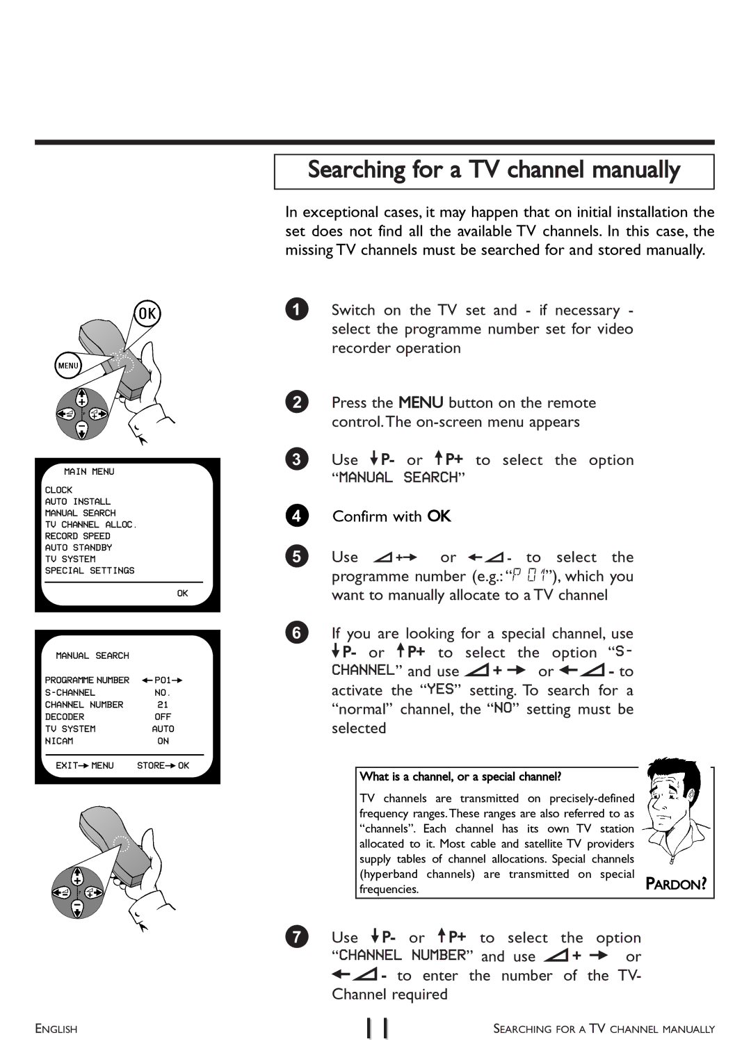 Philips VR 510/07 Searching for a TV channel manually, Manual Search, What is a channel, or a special channel? 