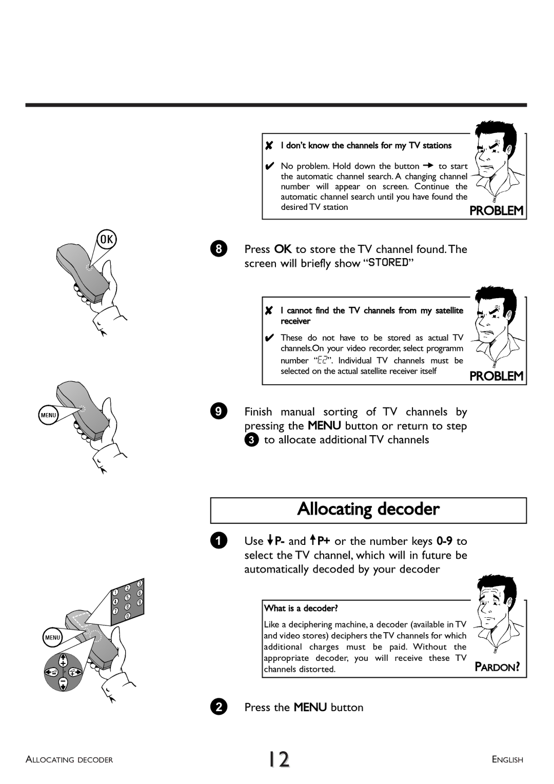 Philips VR 510/07 operating instructions Allocating decoder, Press the Menu button 