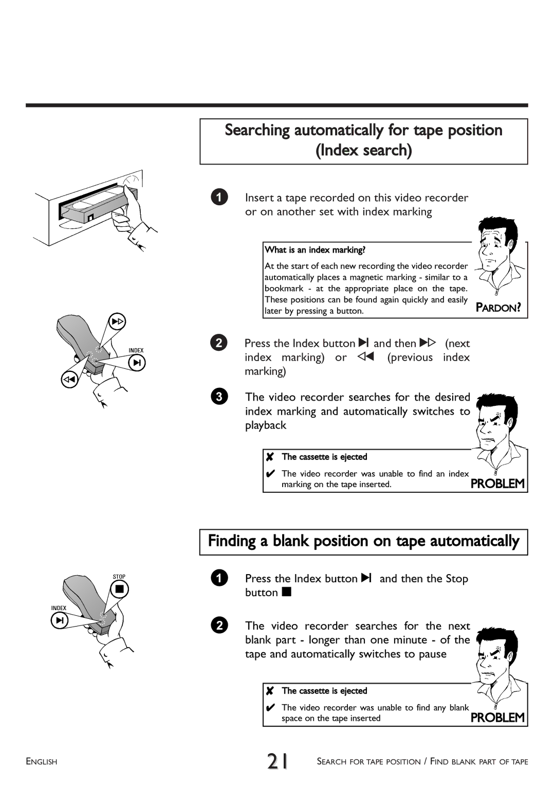 Philips VR 510/07 Searching automatically for tape position Index search, Finding a blank position on tape automatically 