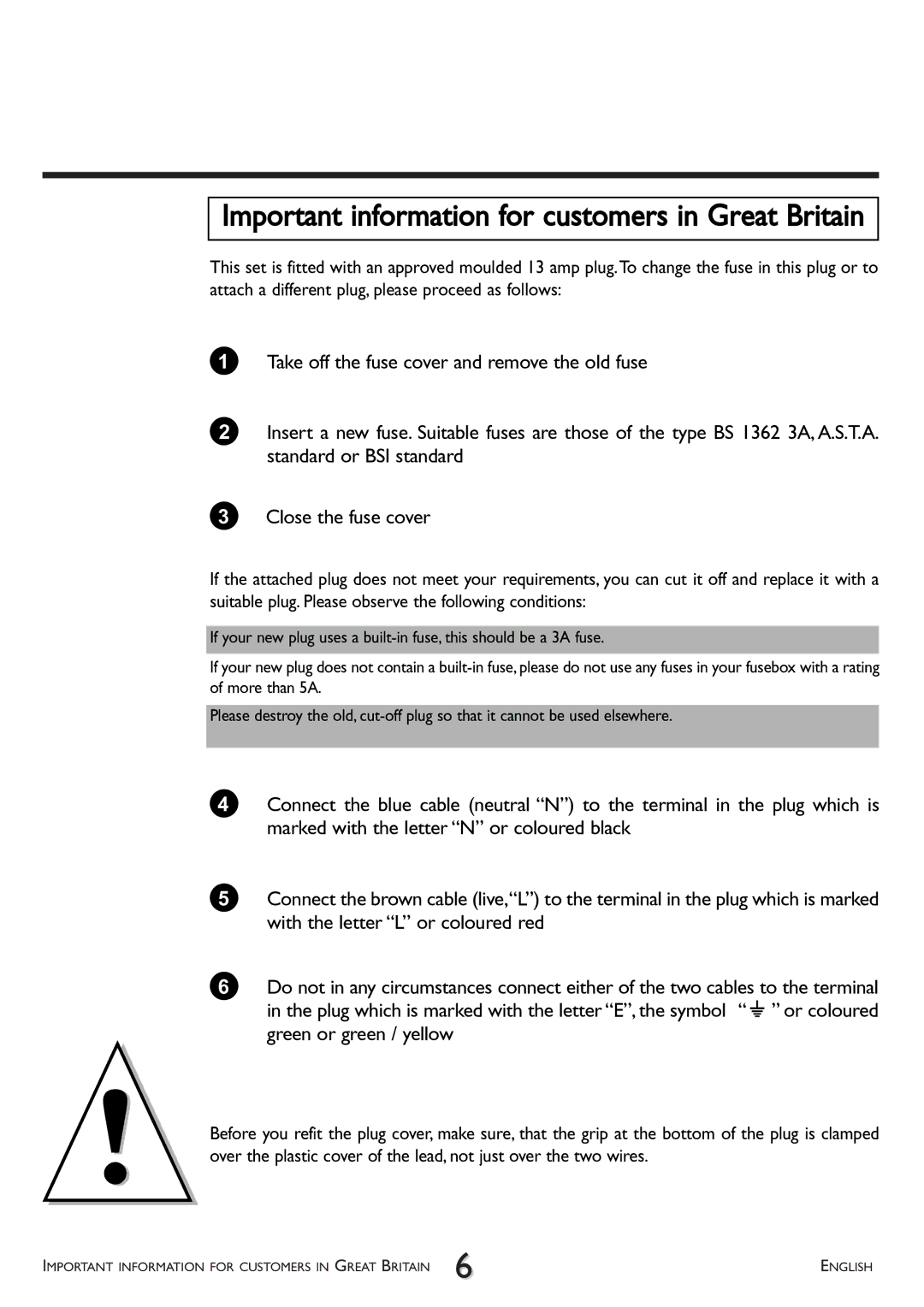 Philips VR 510/07 operating instructions Important information for customers in Great Britain 