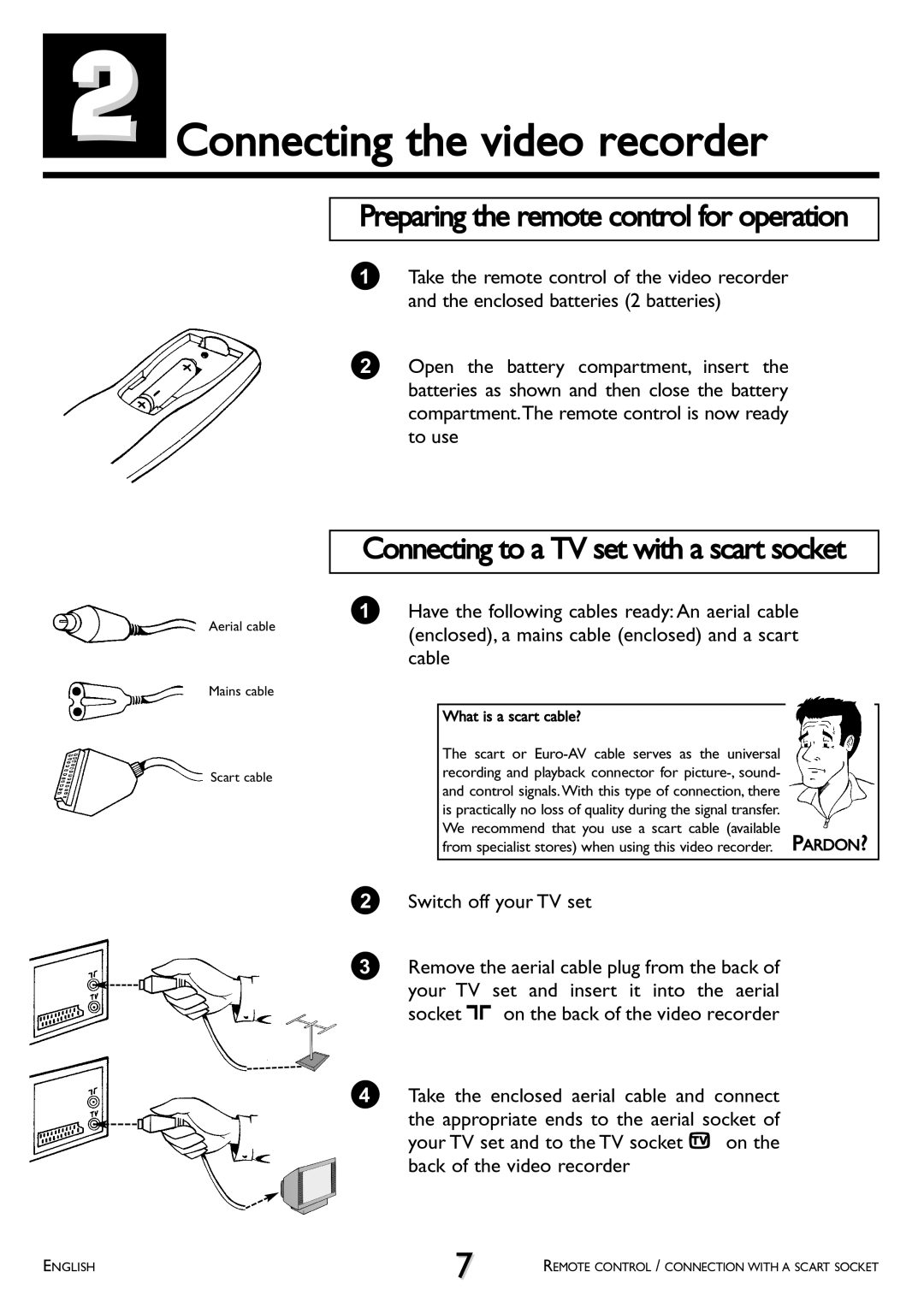 Philips VR 510/07 Connecting the video recorder, Preparing the remote control for operation, What is a scart cable? 