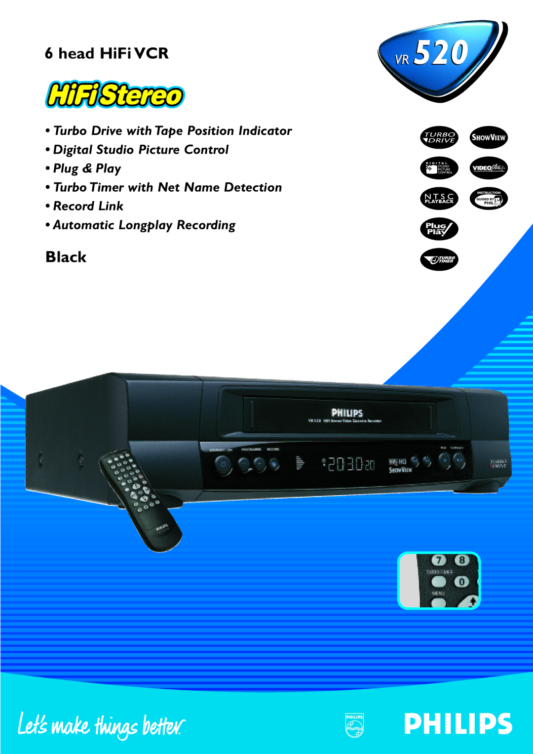 Philips VR 520 manual Head HiFi VCR 