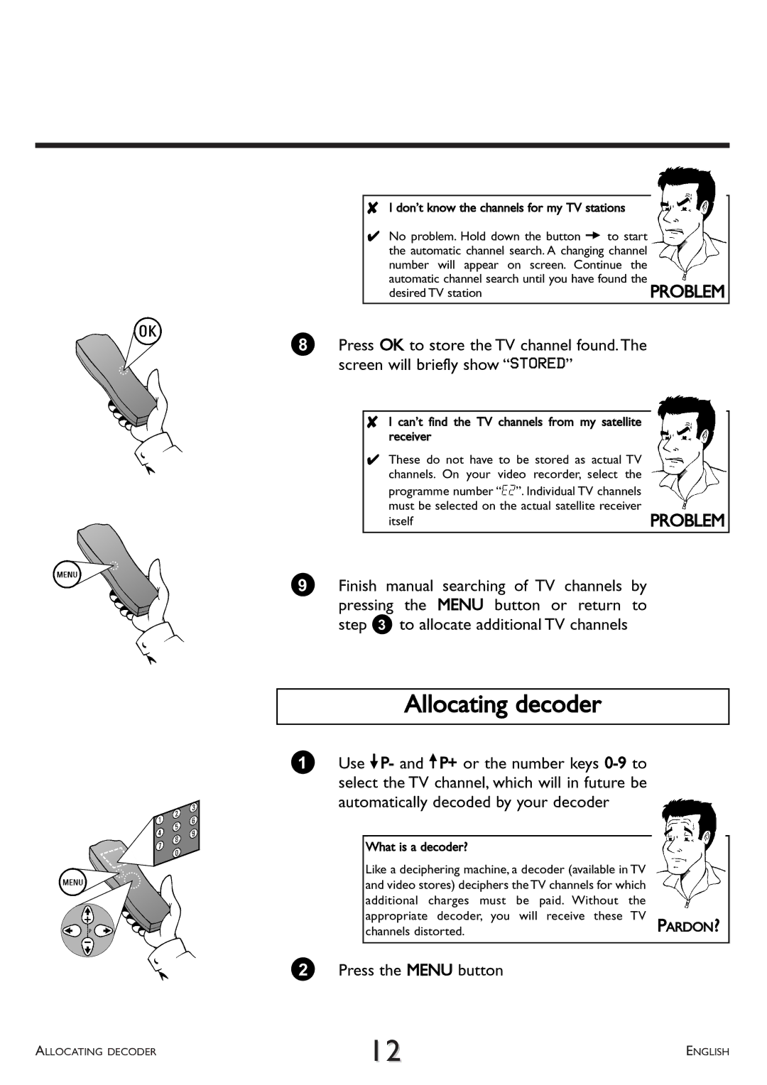 Philips VR 617/07 operating instructions Allocating decoder, Press the Menu button 