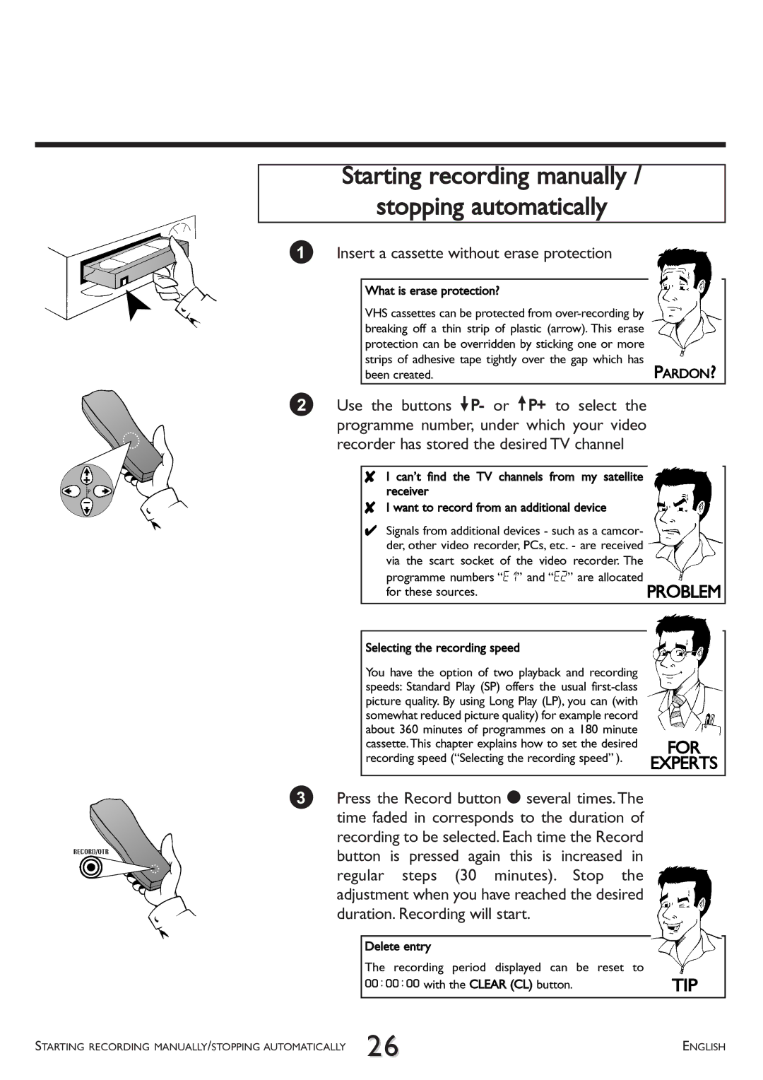 Philips VR 617/07 operating instructions Starting recording manually Stopping automatically, For these sources 