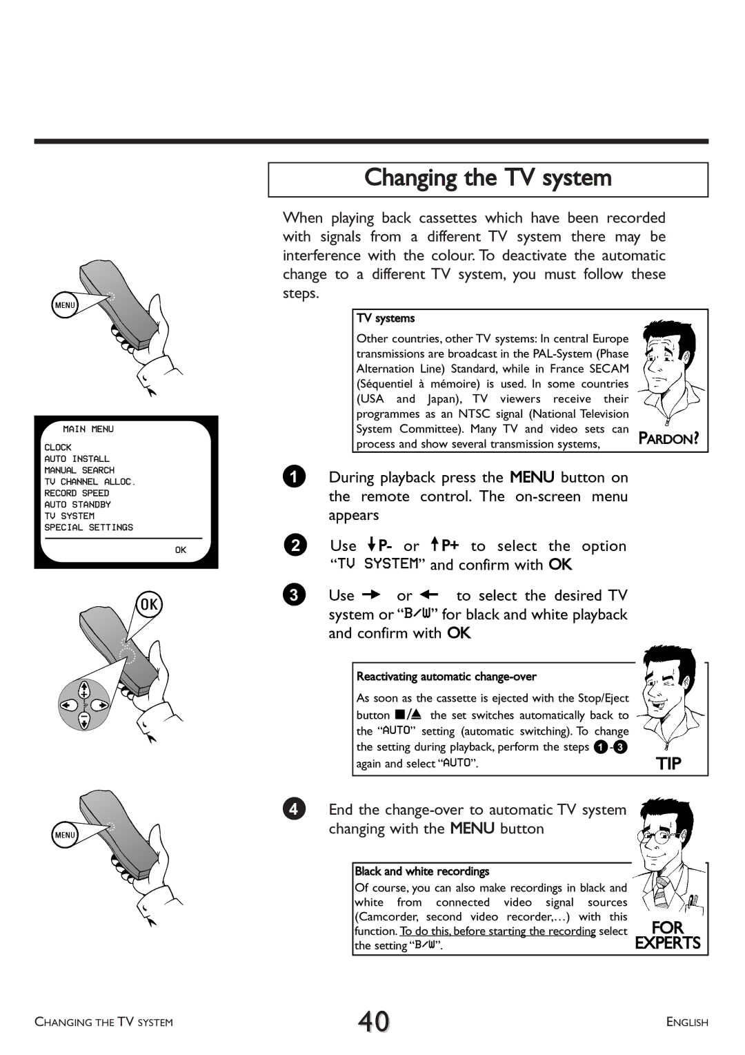 Philips VR 617/07 Changing the TV system, TV systems, Process and show several transmission systems, Again and select Auto 