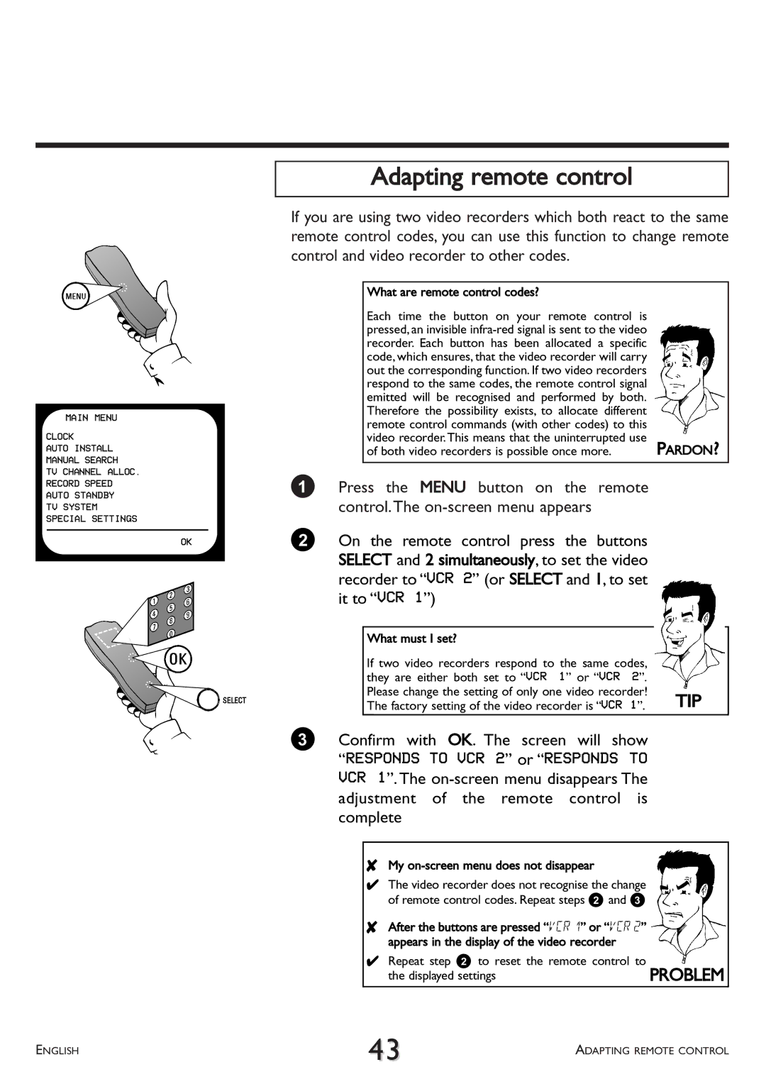 Philips VR 617/07 operating instructions Adapting remote control, Recorder. Each button has been allocated a specific 