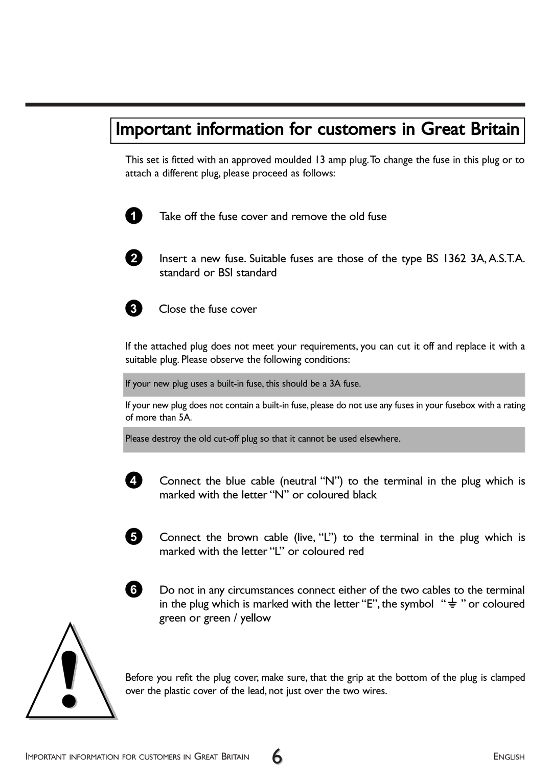 Philips VR 617/07 operating instructions Important information for customers in Great Britain 