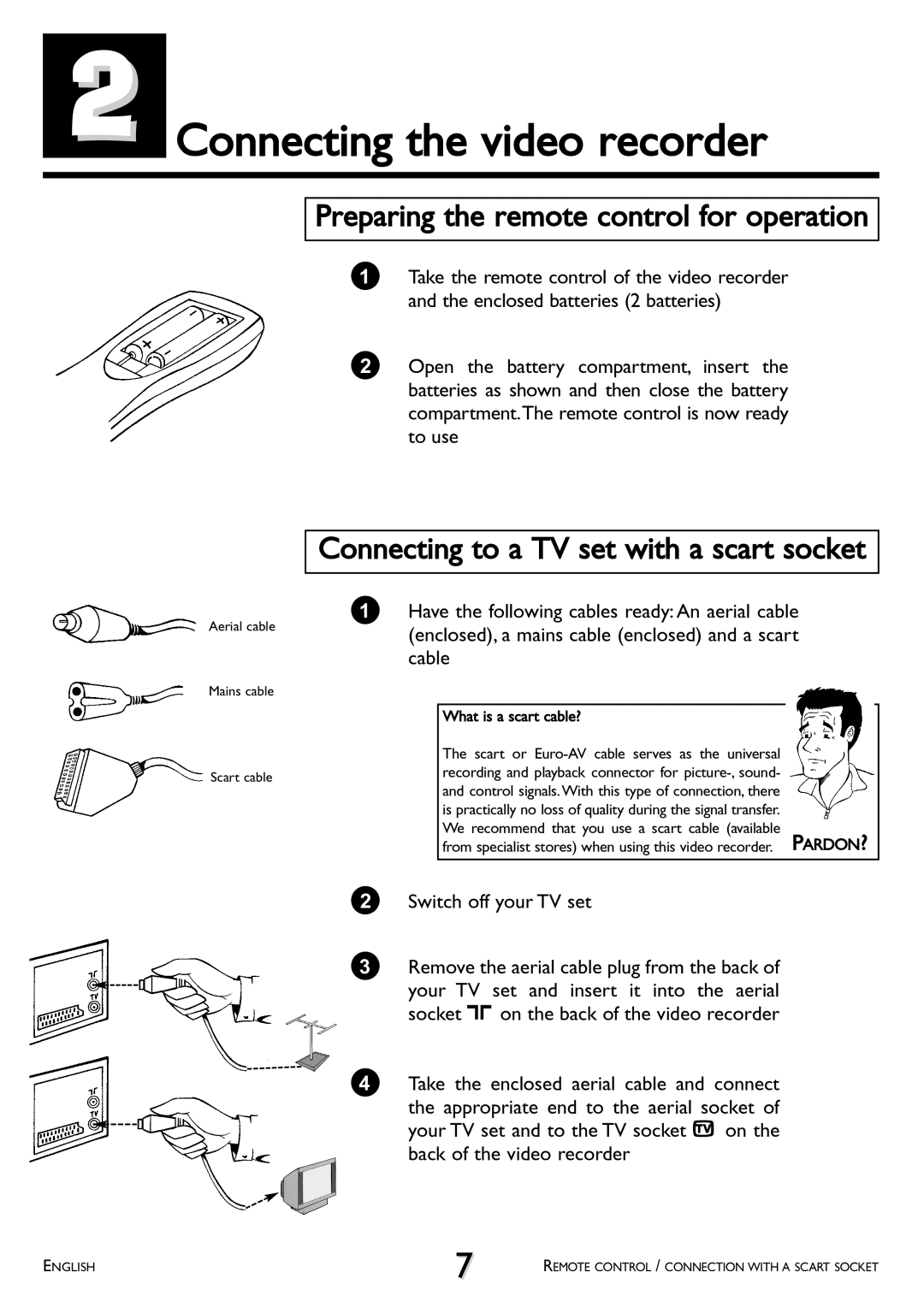 Philips VR 617/07 Connecting the video recorder, Preparing the remote control for operation, What is a scart cable? 