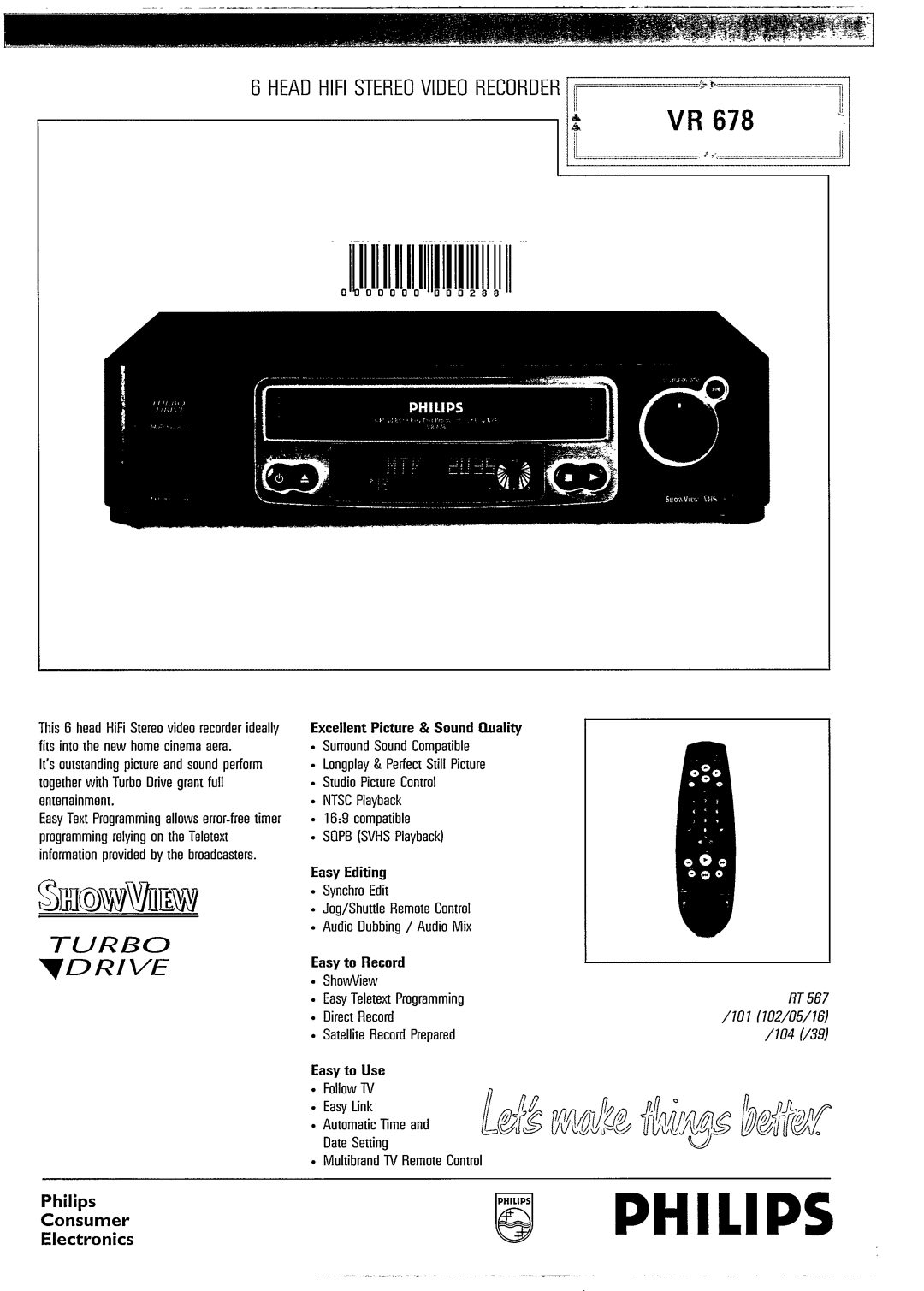 Philips RT 567, VR 678 manual 