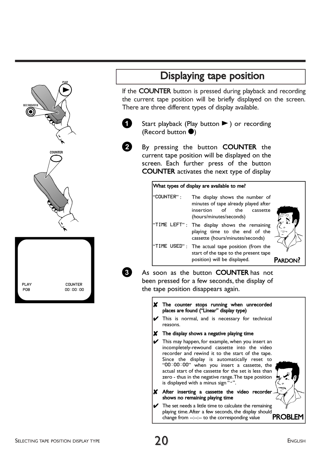 Philips VR 708/07 operating instructions Displaying tape position 