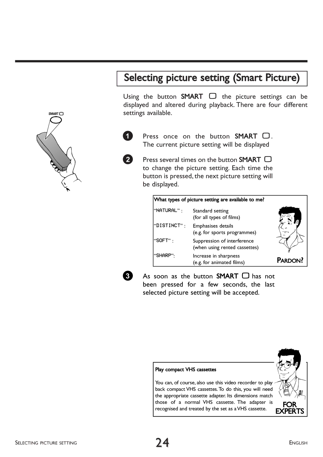 Philips VR 708/07 Selecting picture setting Smart Picture, What types of picture setting are available to me? 