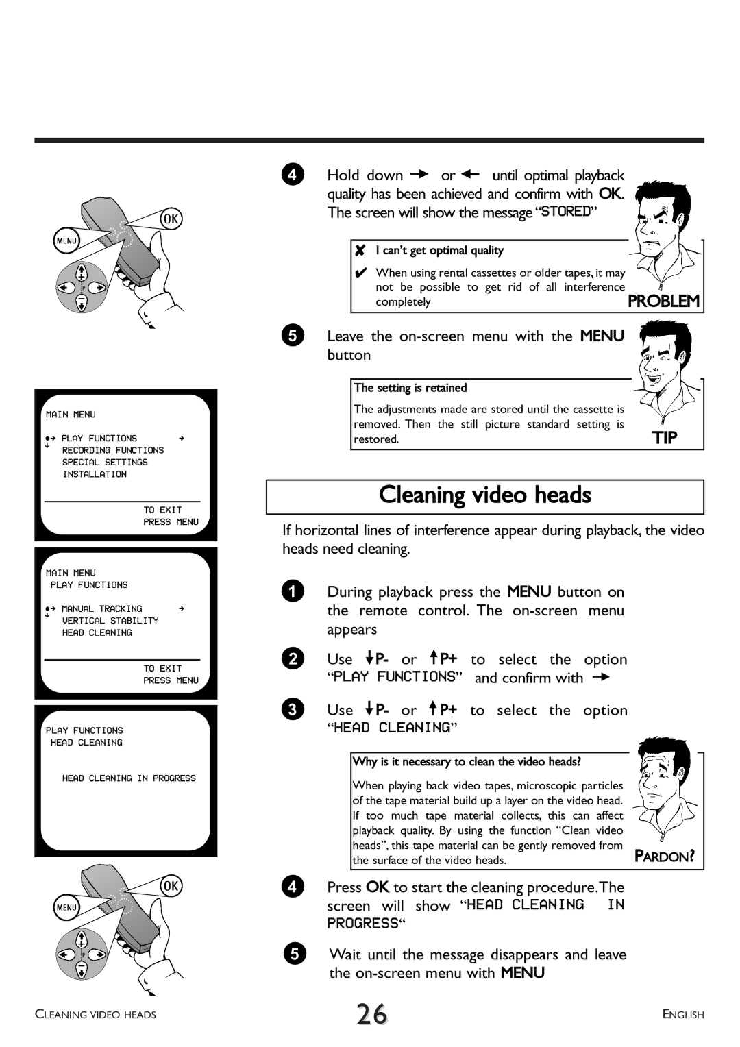 Philips VR 708/07 operating instructions Cleaning video heads, Head Cleaning 