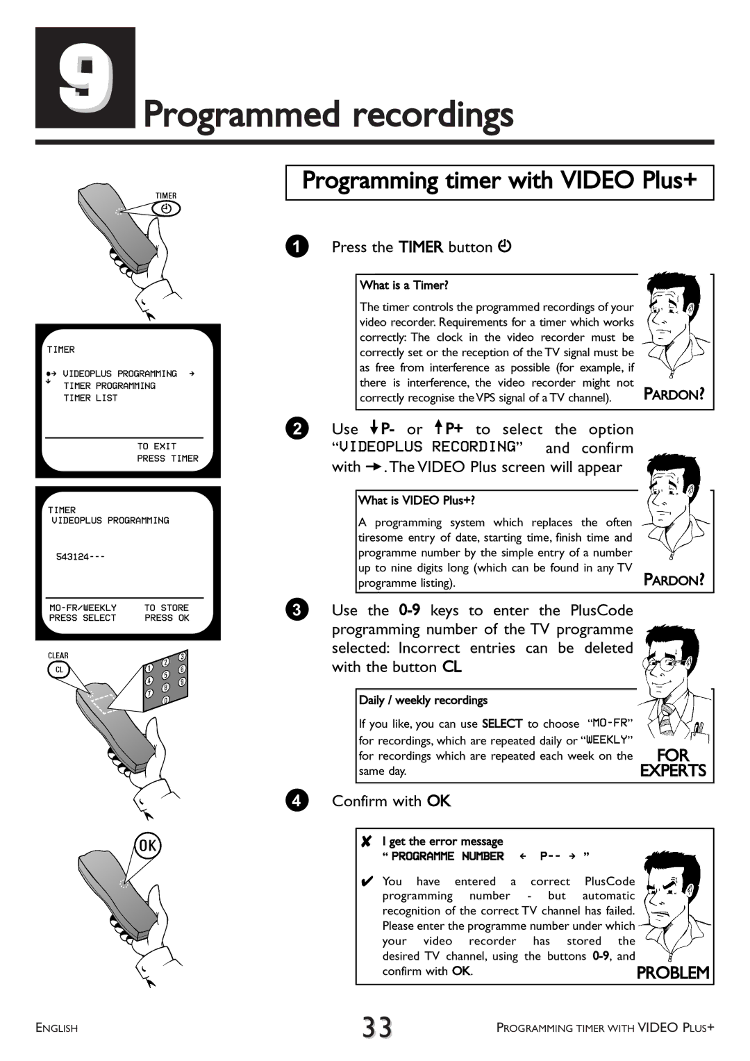 Philips VR 708/07 operating instructions Programmed recordings, Programming timer with Video Plus+ 