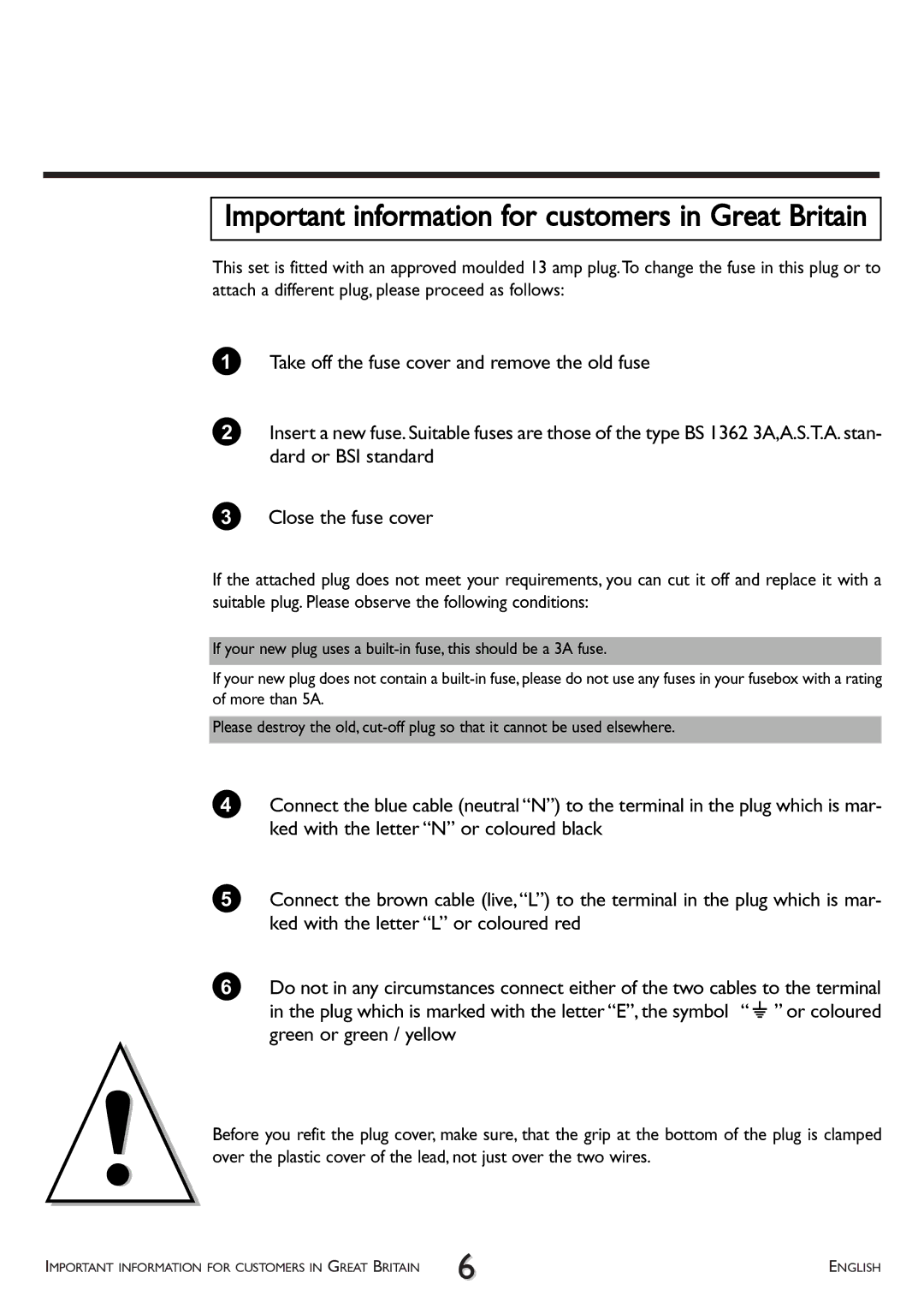 Philips VR 708/07 operating instructions Important information for customers in Great Britain 