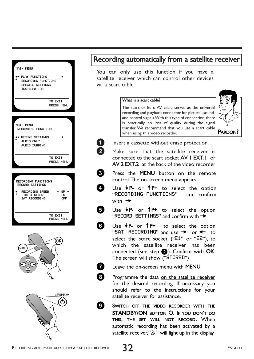 Philips VR 708A/07 operating instructions Recording automatically from a satellite receiver 