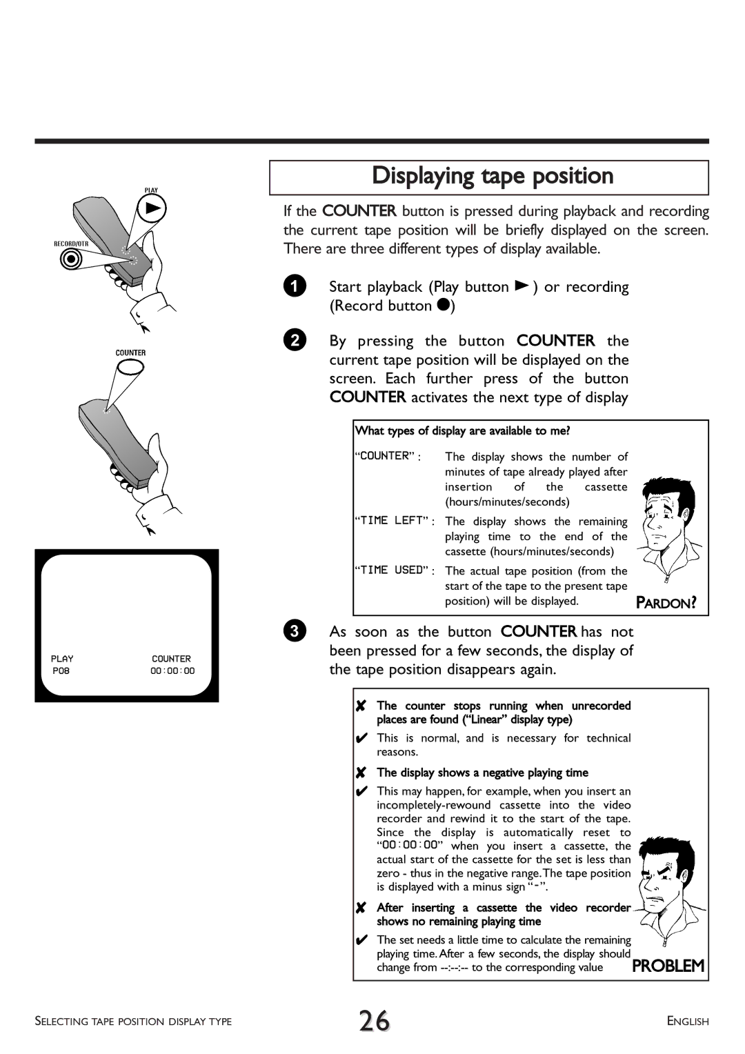 Philips VR 710/07, VR 765/07, VR 766/07 operating instructions Displaying tape position 