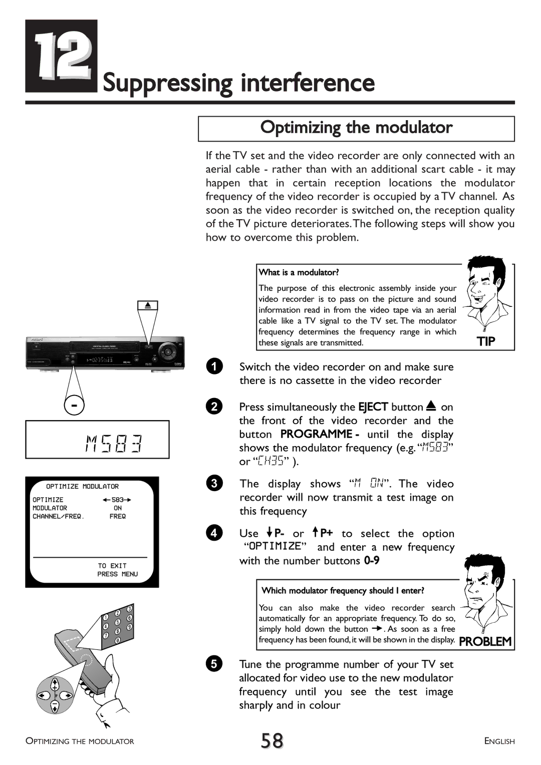 Philips VR 766/07, VR 765/07, VR 710/07 12Suppressing interference, Optimizing the modulator, These signals are transmitted 