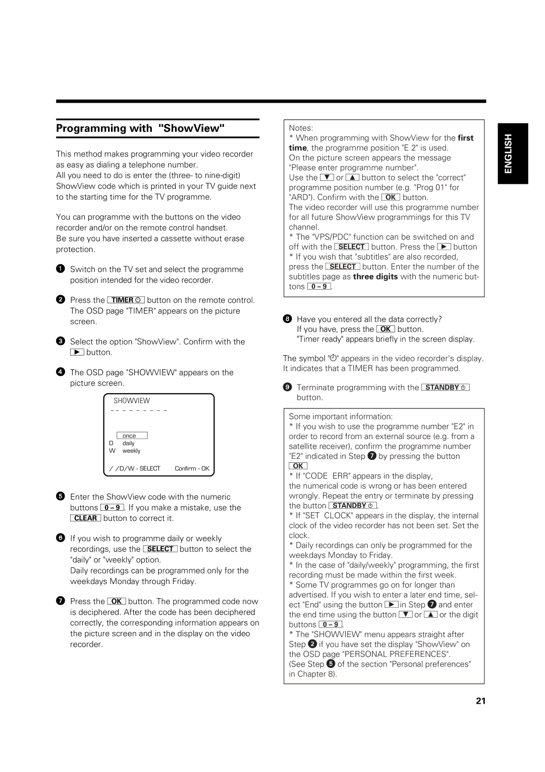 Philips VR 969/02 operating instructions Programming with ShowView 