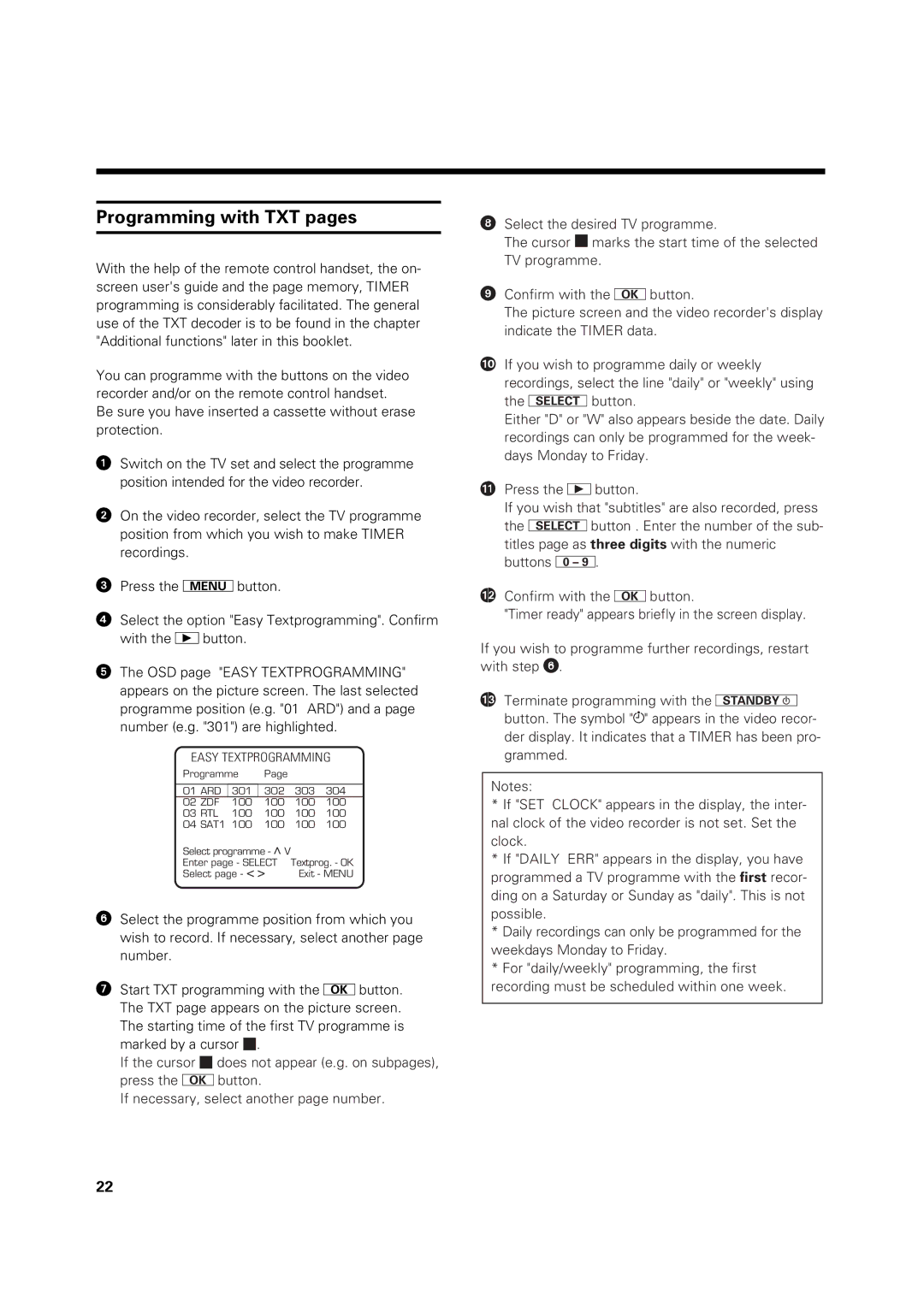 Philips VR 969/02 operating instructions Programming with TXT pages 