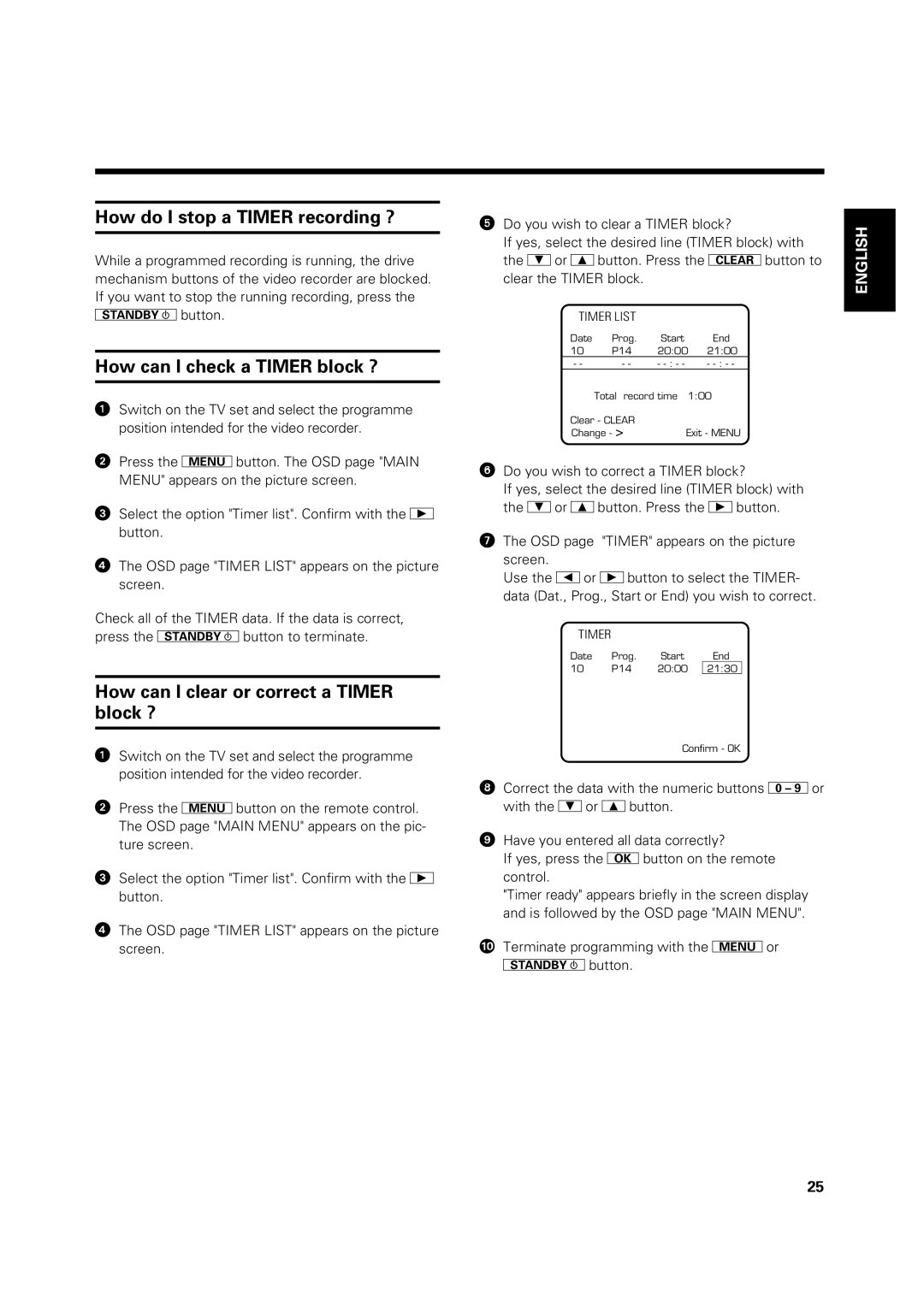 Philips VR 969/02 operating instructions How do I stop a Timer recording ?, How can I check a Timer block ? 