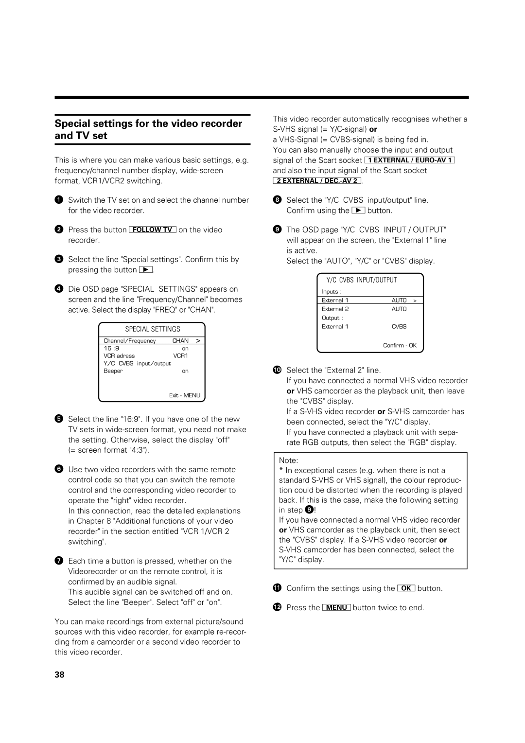 Philips VR 969/02 operating instructions Special settings for the video recorder and TV set 