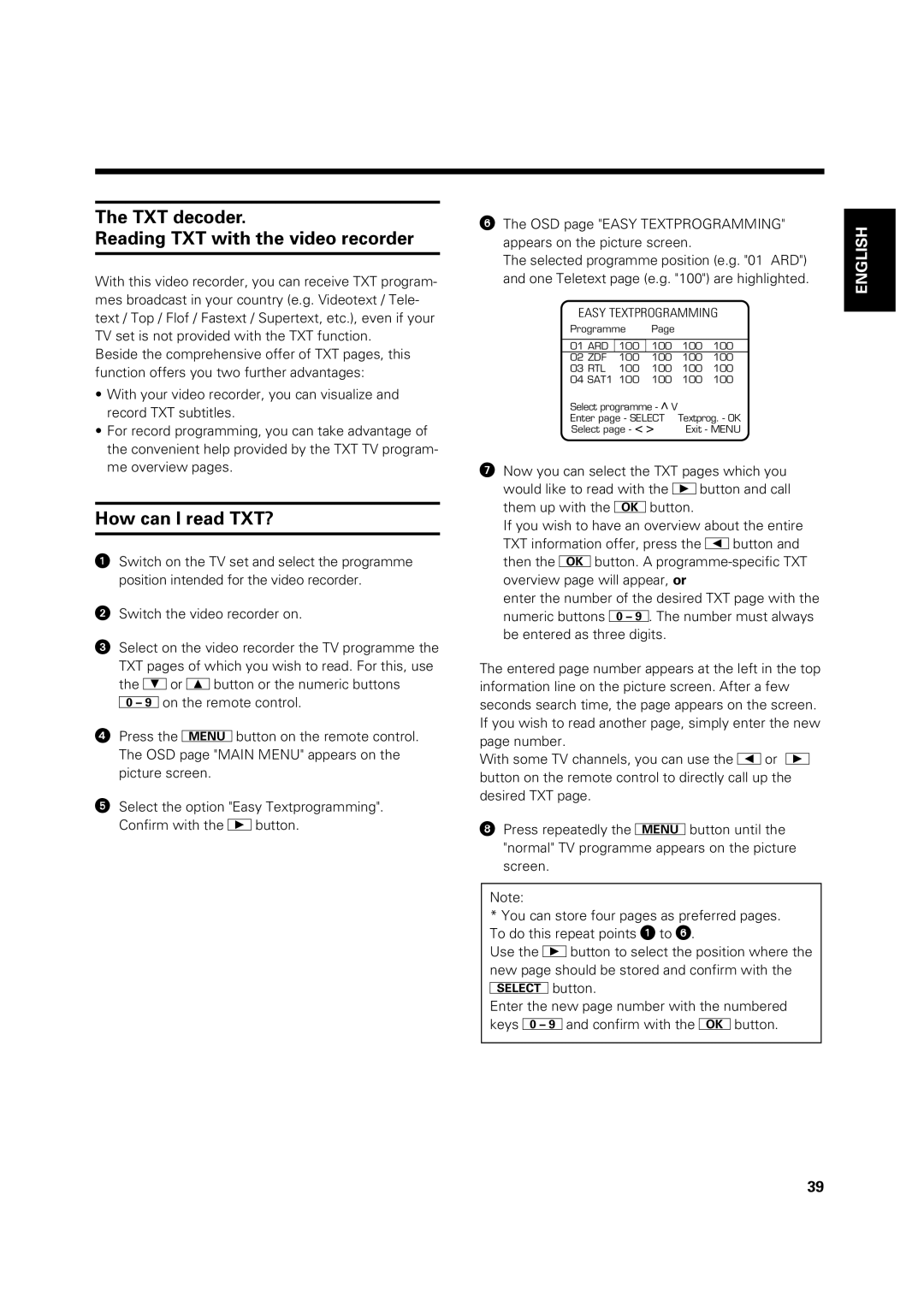 Philips VR 969/02 operating instructions TXT decoder Reading TXT with the video recorder, How can I read TXT? 