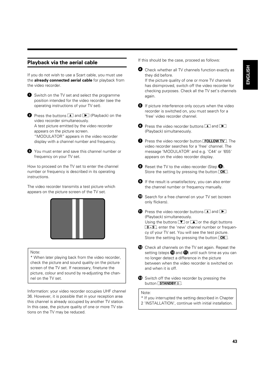 Philips VR 969/02 operating instructions Playback via the aerial cable 