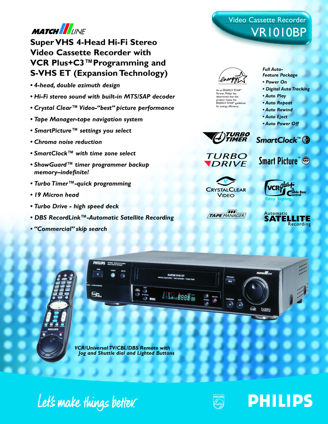 Philips VR1010BP manual Full Auto, Feature Package, Power On, Auto Play, Auto Repeat, Auto Rewind, Auto Eject 