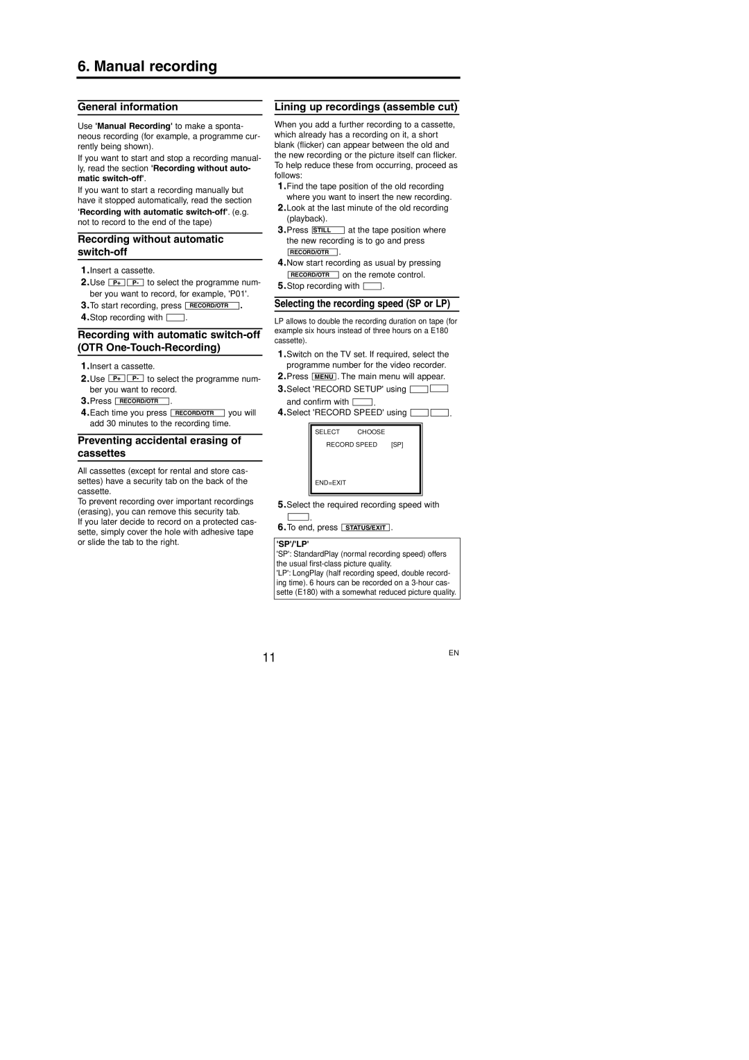 Philips VR130/07 specifications Manual recording 