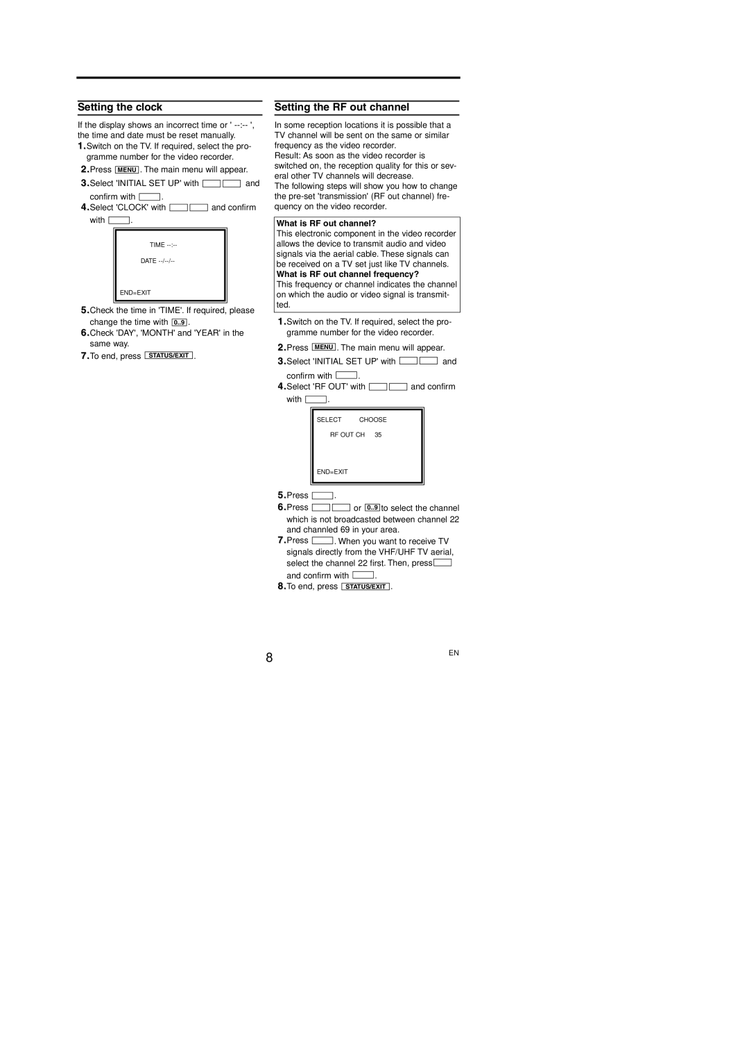 Philips VR130/07 Setting the clock, Setting the RF out channel, What is RF out channel?, What is RF out channel frequency? 