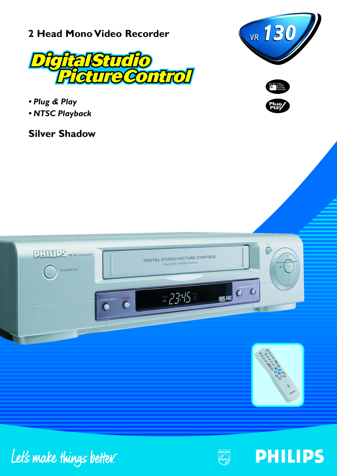 Philips VR1339, VR1358, VR 1302, VR1307 manual Silver Shadow, Head Mono Video Recorder, Plug & Play NTSC Playback 