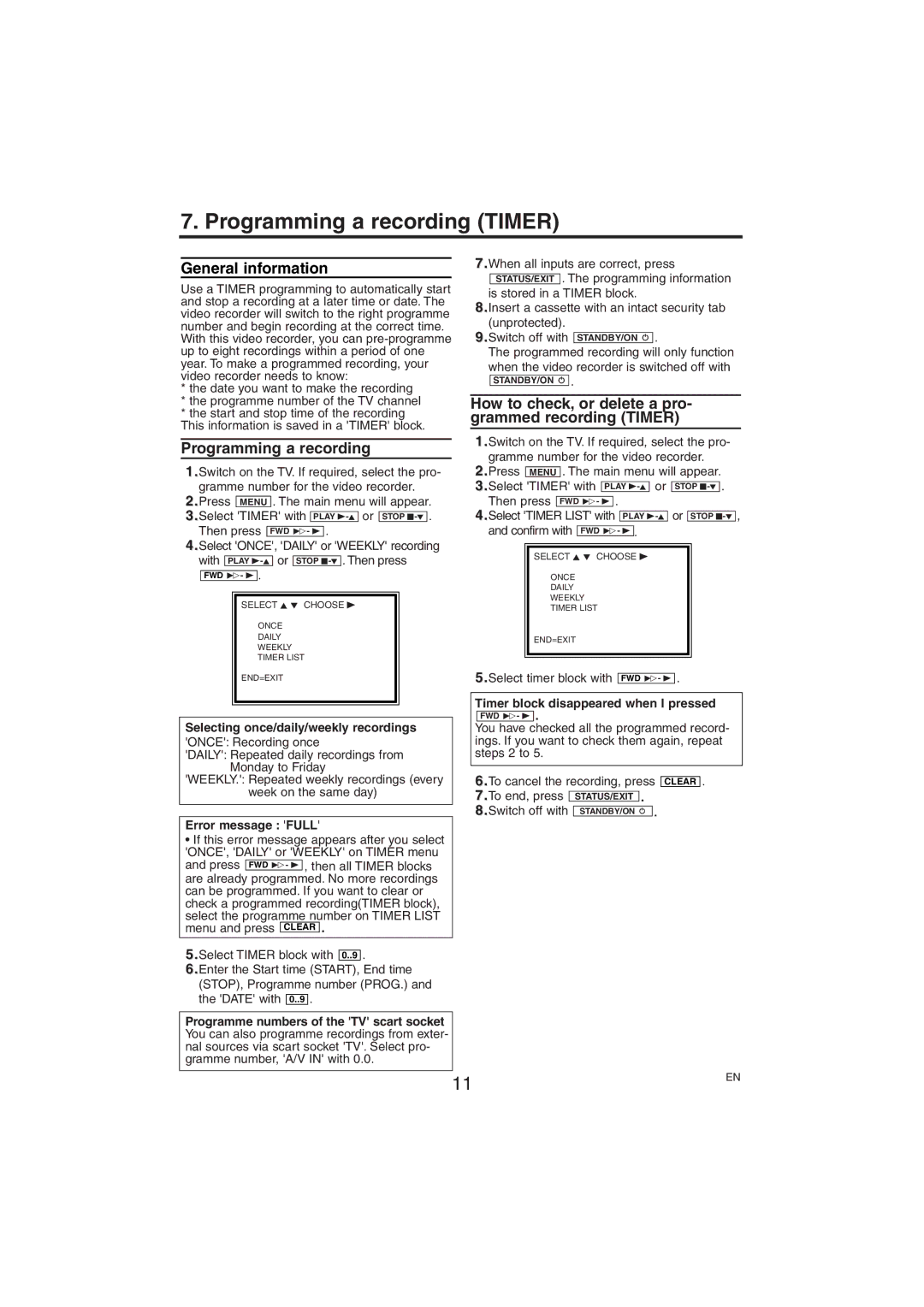 Philips VR150/07 specifications Programming a recording Timer, How to check, or delete a pro- grammed recording Timer 