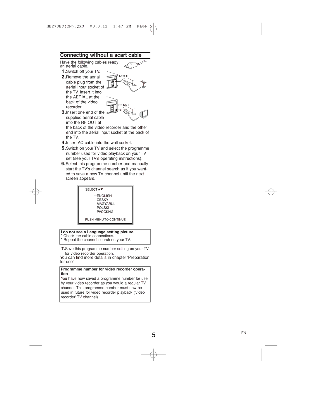 Philips VR158 Connecting without a scart cable, You can find more details in chapter Preparation for use 