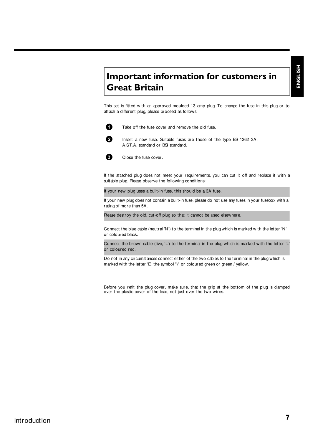 Philips VR220/07 specifications Important information for customers in Great Britain 