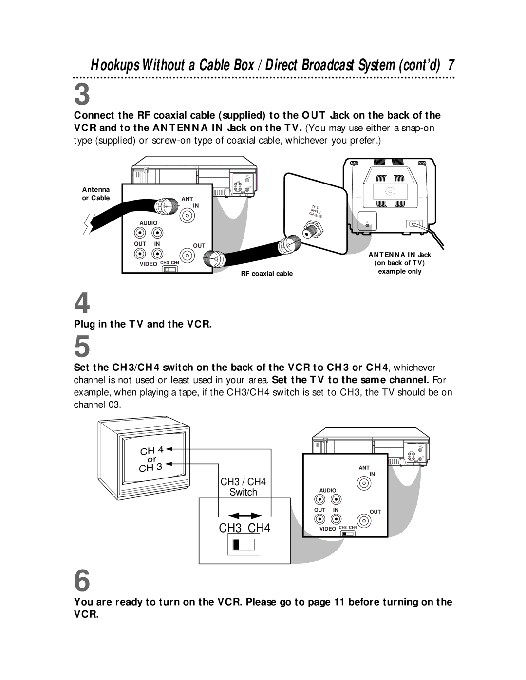 Philips VR220CAT owner manual CH3 CH4, Plug in the TV and the VCR 