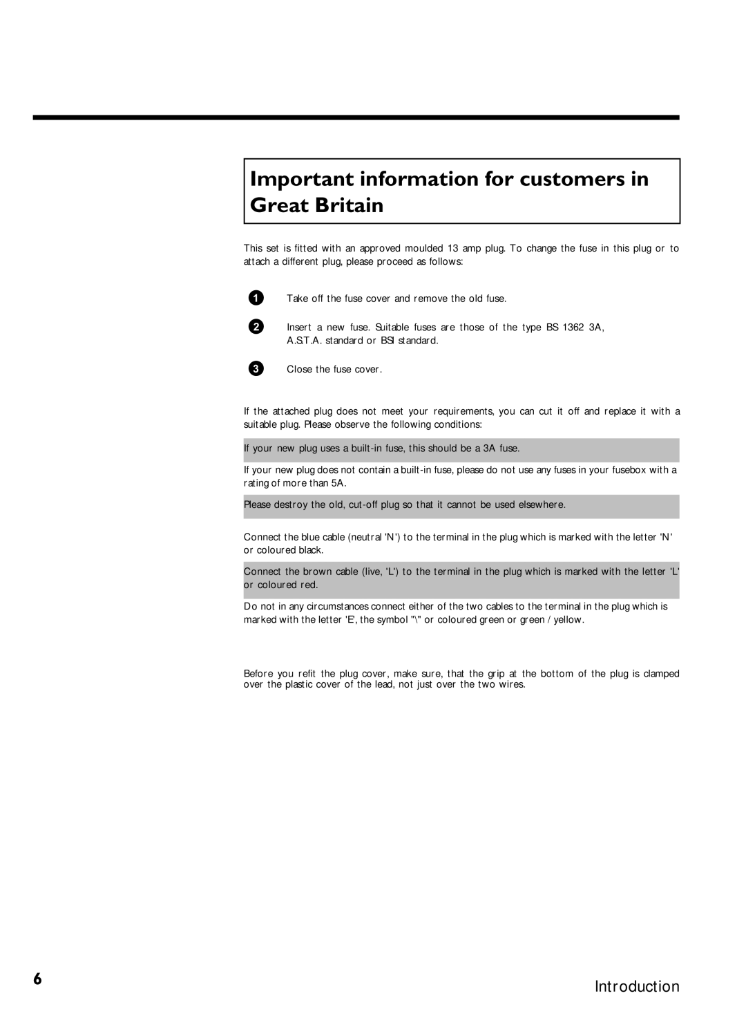 Philips VR270W/07, VR270B/07 specifications Important information for customers in Great Britain 