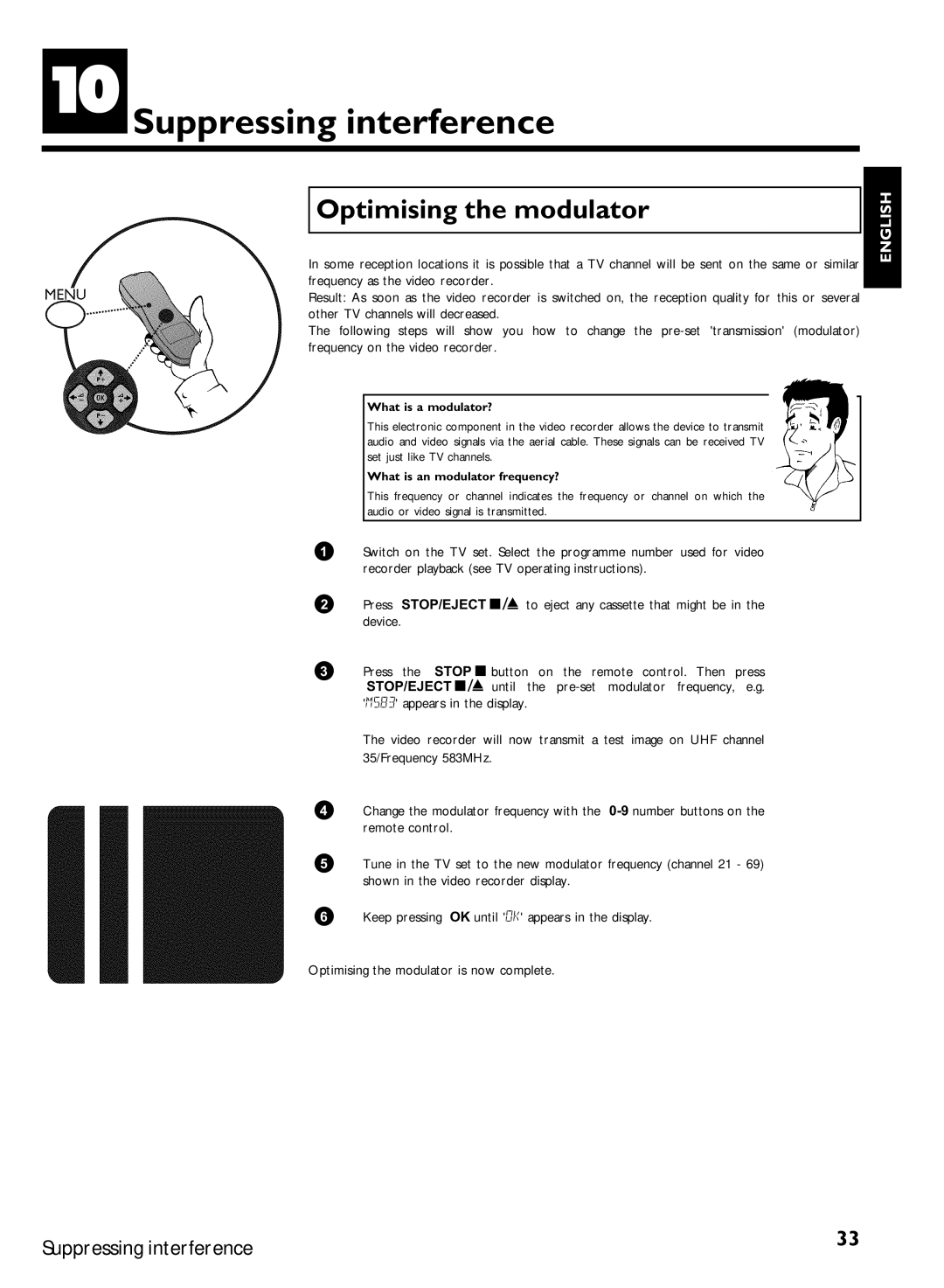 Philips VR270B/07, VR270W/07 specifications Suppressing interference, Optimising the modulator, What is a modulator? 