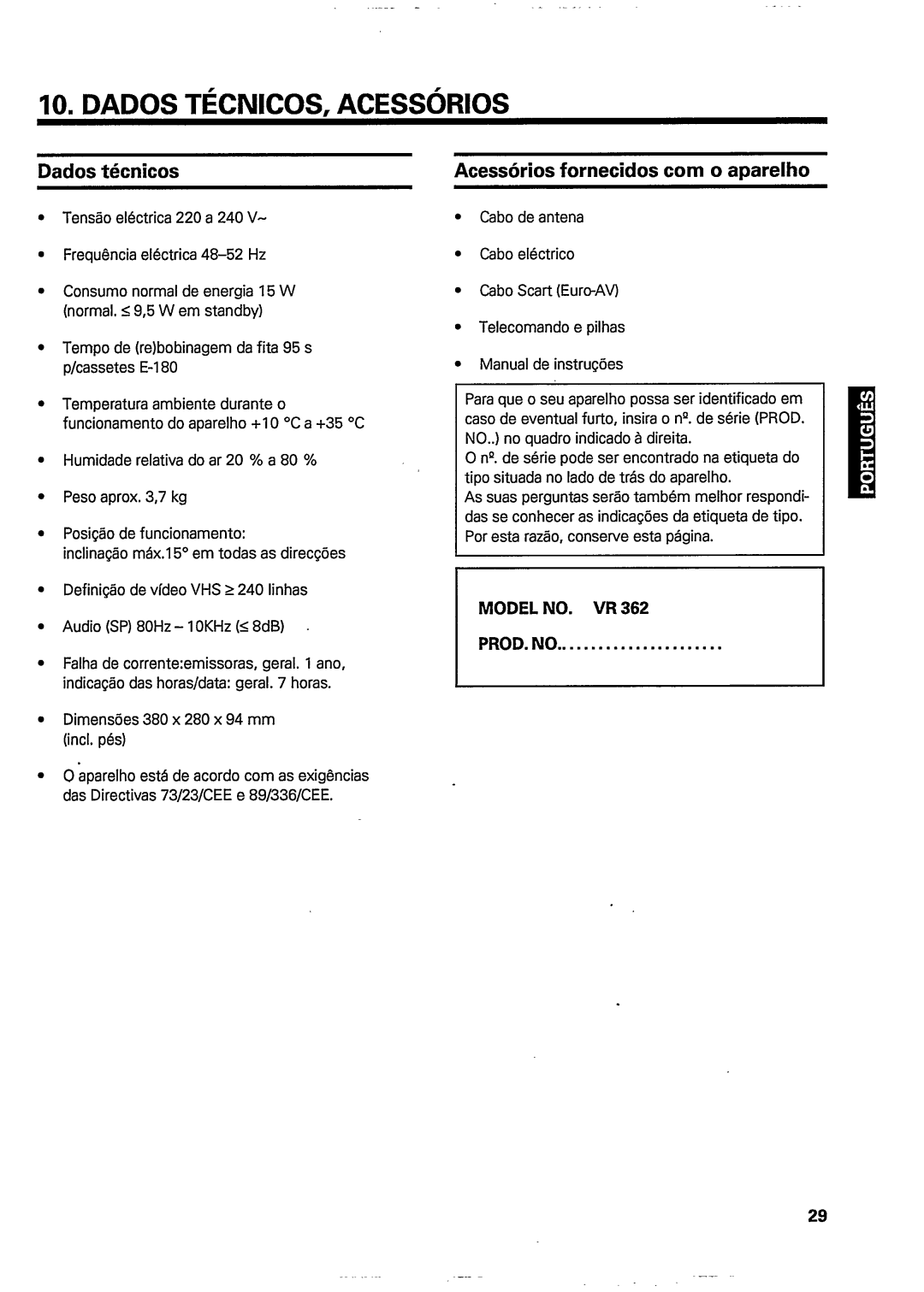 Philips VR362 manual 